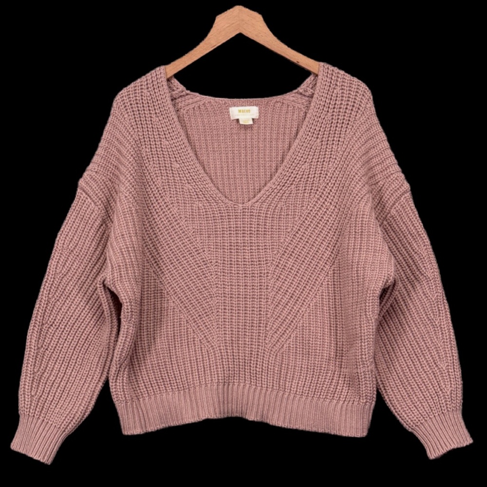 Anthropologie Sweater Large Womens Maeve Pink Wool Blend Chunky Knit Pullover